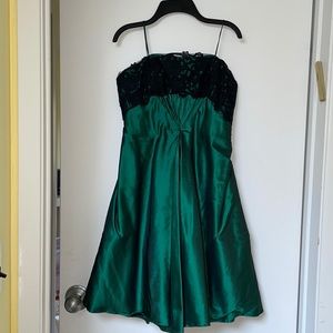 Pamella Roland green black embroidered taffeta dress